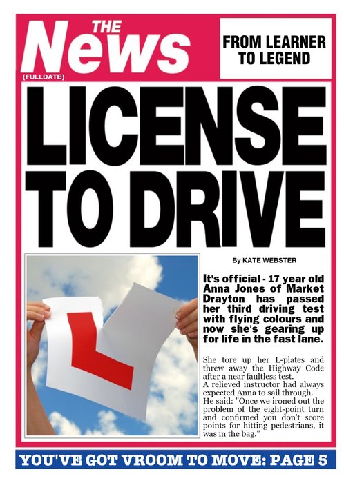 Personalised Driving Test Card