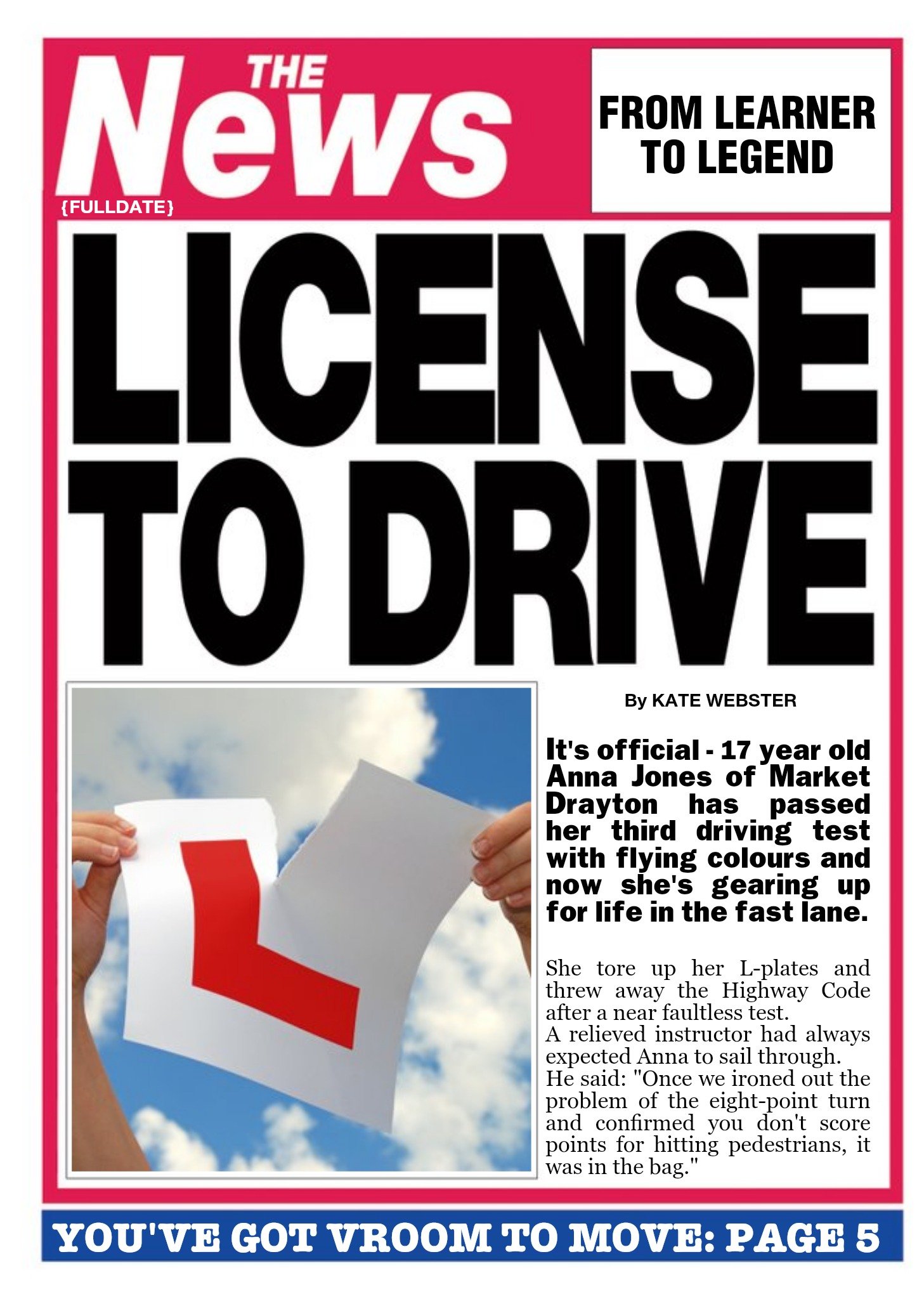 Moonpig Personalised Driving Test Card, Large
