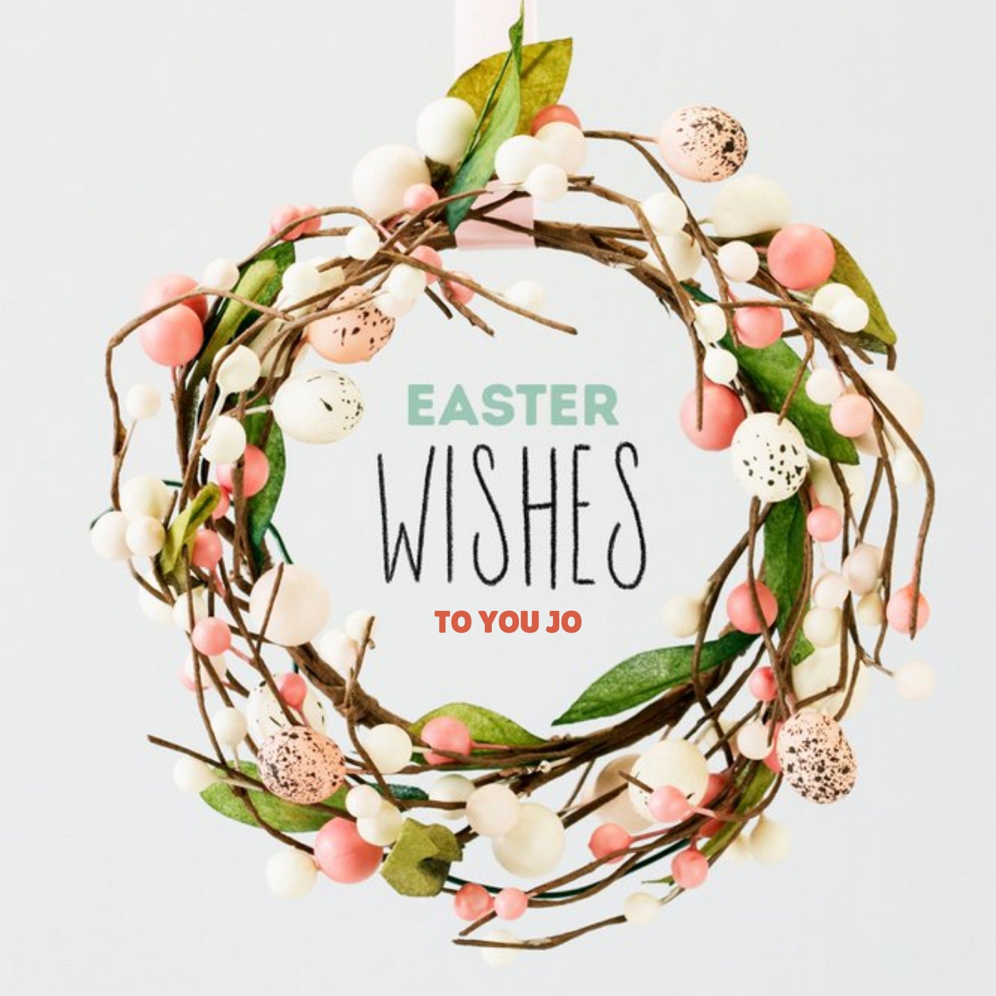 Easter Wishes Card - Easter Eggs - Easter Wreath, Square