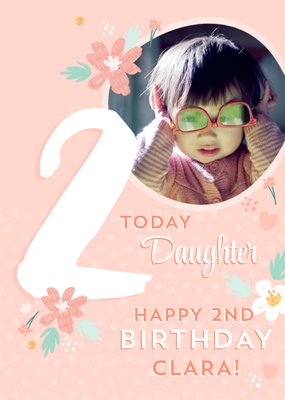 Modern Illustrated Photo upload Daughter 2nd Birthday Card