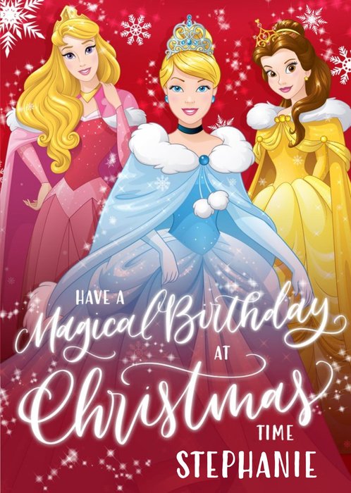Disney Princess Magical Birthday At Christmas Personalised Card