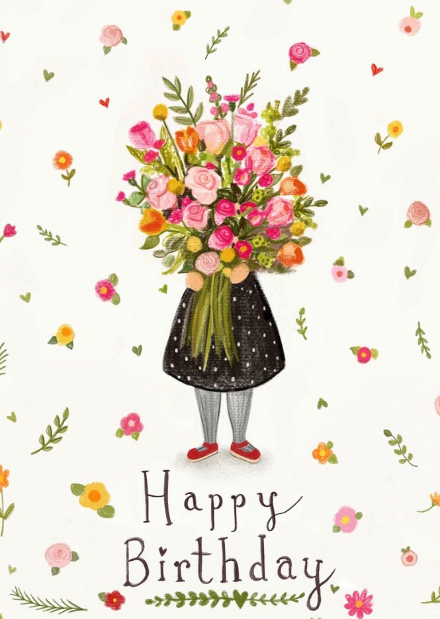 Moonpig Love Lucy Illustration Floral Bouquet Birthday Card, Large