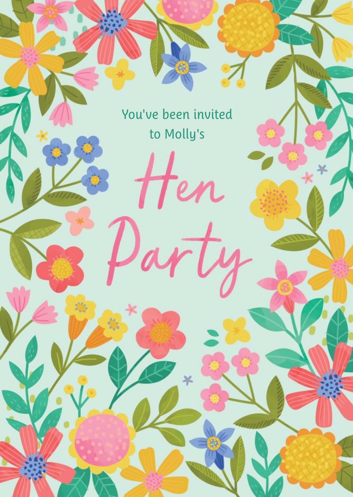 Illustrated Floral Design Wedding Hen Party Invite Card, Standard