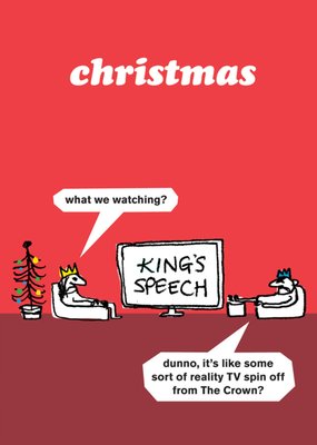 Funny Illustration Of Dad And Son Watching King's Speech Christmas Card