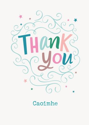 Colourful Typography With A Swirl Border And Stars Thank You Card