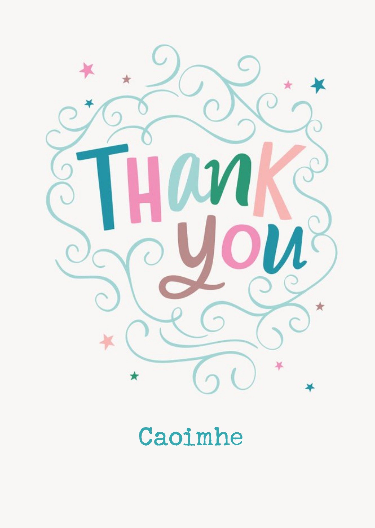 Colourful Typography With A Swirl Border And Stars Thank You Card Ecard