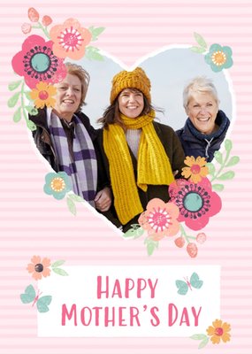 Striped And Flower Design Happy Mothers Day Photo Card