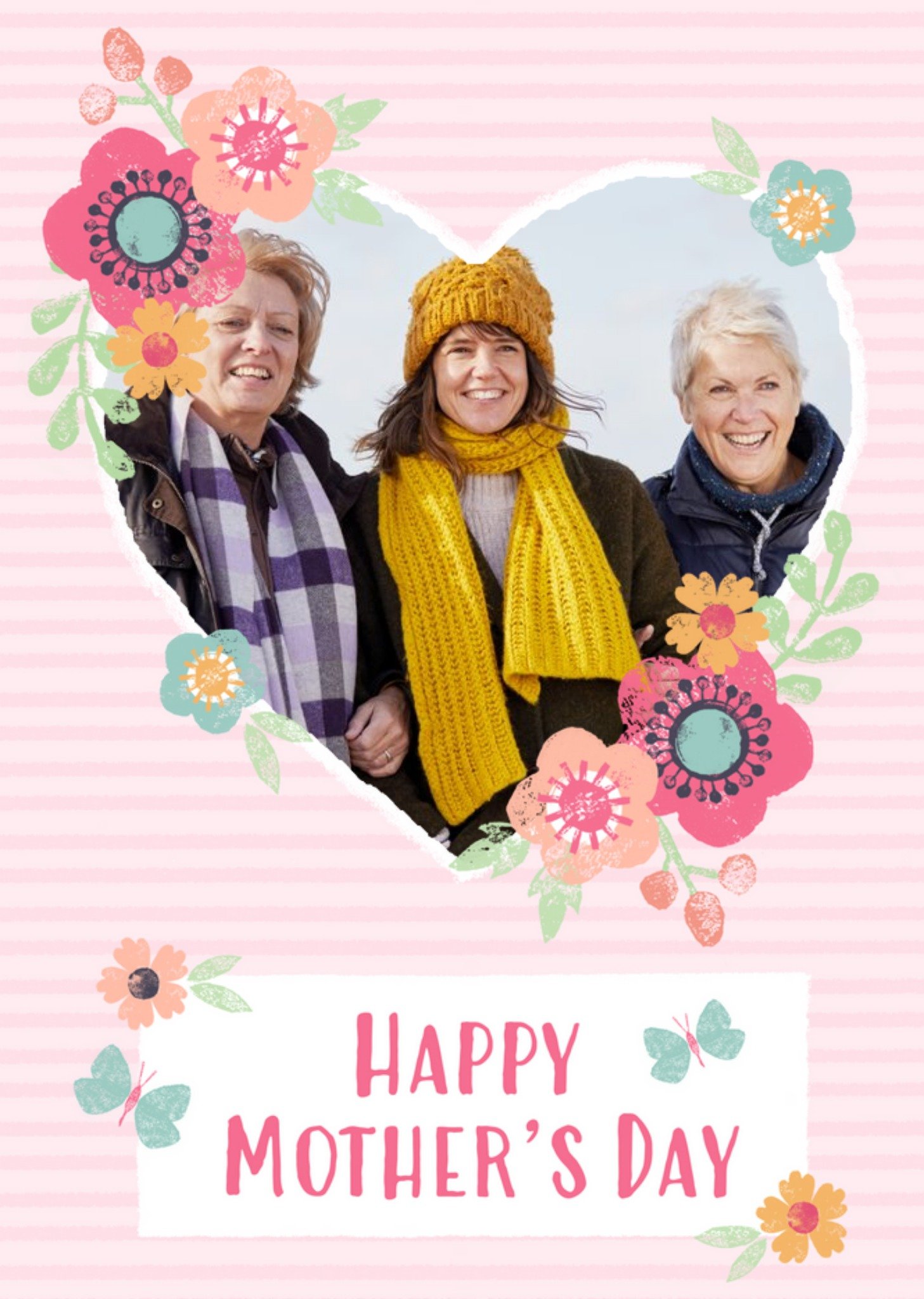 Striped And Flower Design Happy Mothers Day Photo Card