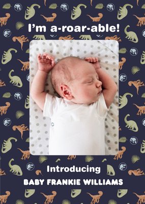 Cute Jurassic Park I'm a-roar-abe Photo Upload New Baby Card