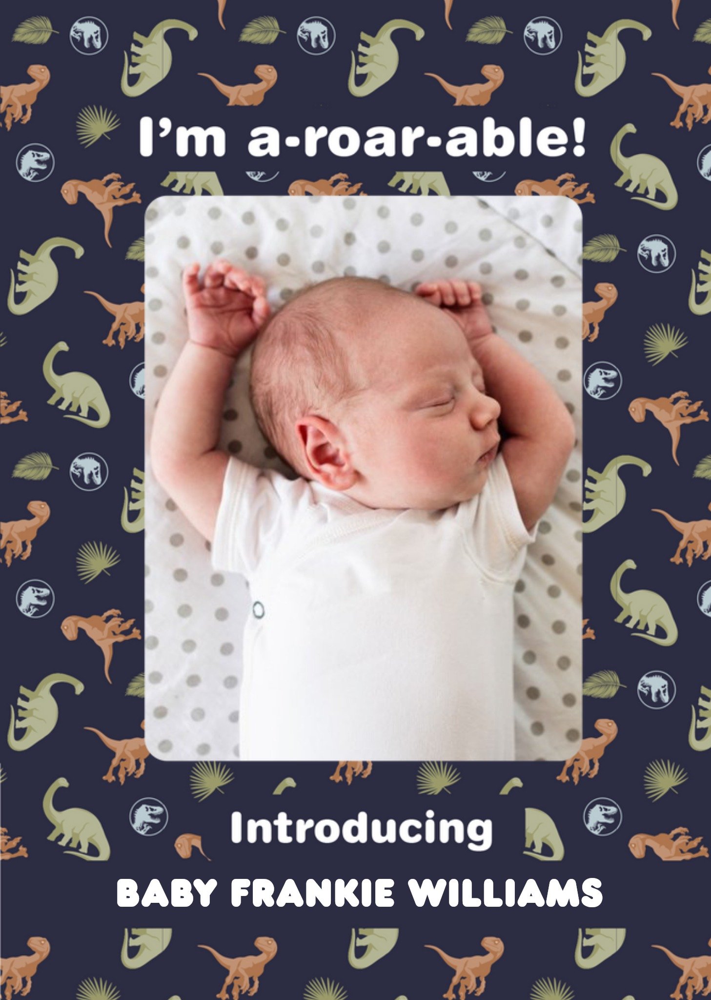 Cute Jurassic Park I'm A-Roar-Abe Photo Upload New Baby Card