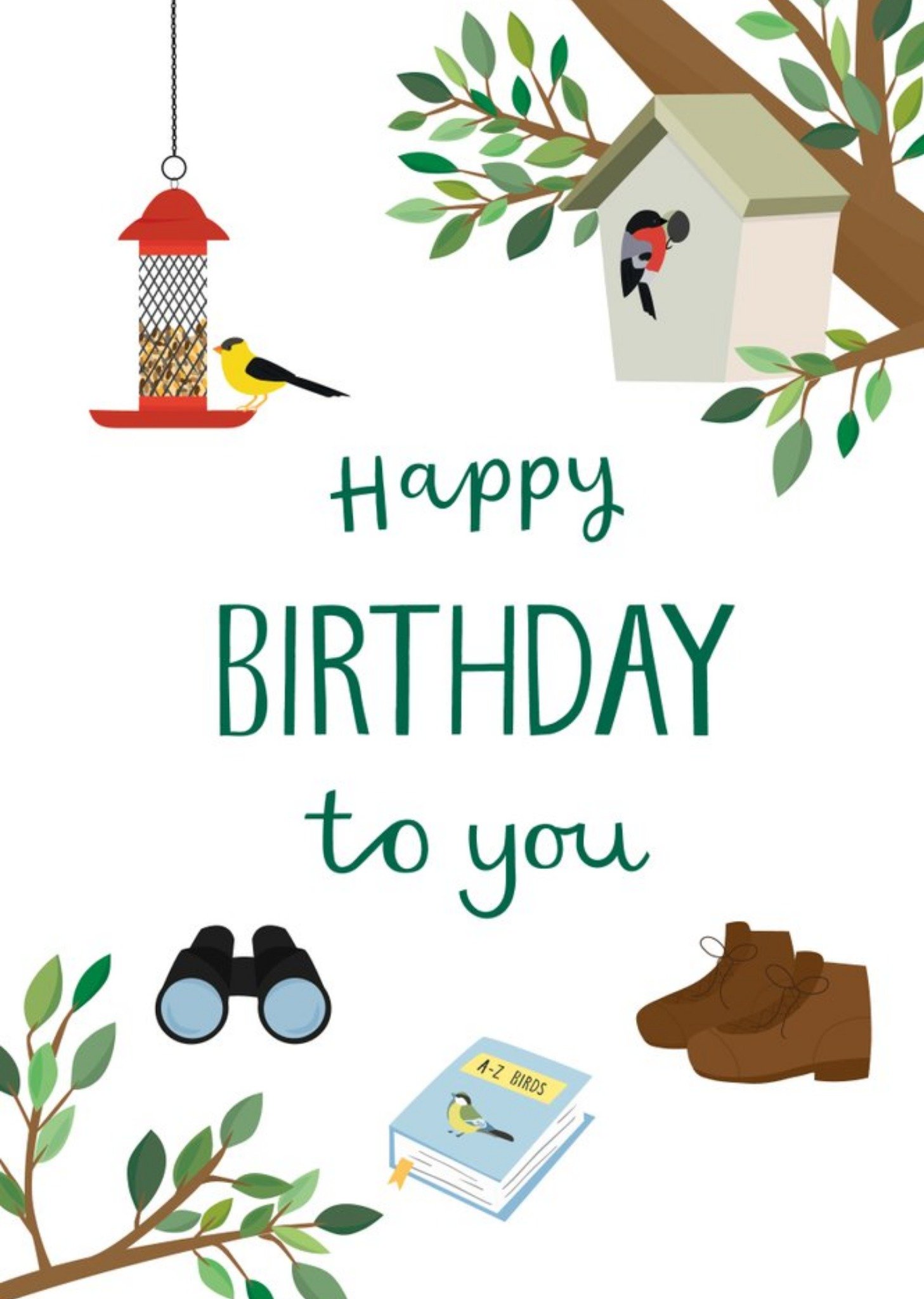 Bird Watching Themed Illustrations Surrounding Text Birthday Card Ecard