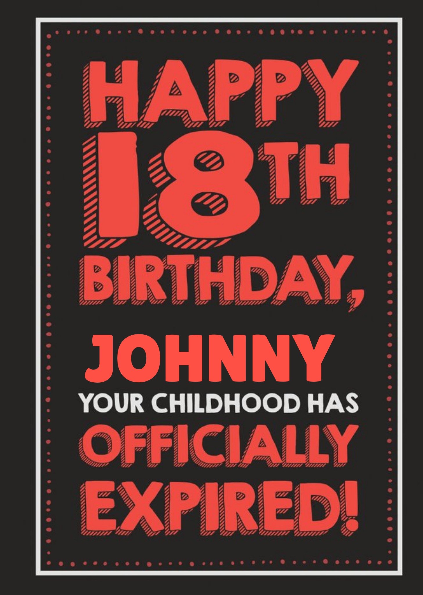 Jat090 Fun Illustrated 18th Typographic Birthday Card Ecard