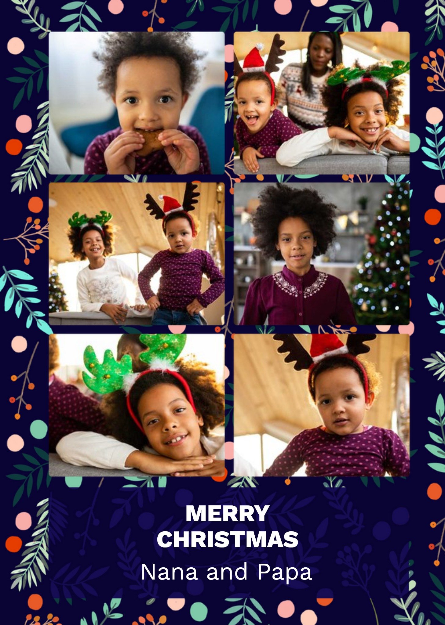 Moonpig Six Photo Frames On A Christmas Pattern Background Merry Christmas Photo Upload Card Ecard