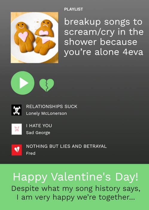 Music Themed Funny Spoof Playlist Photo Upload Valentine's Card