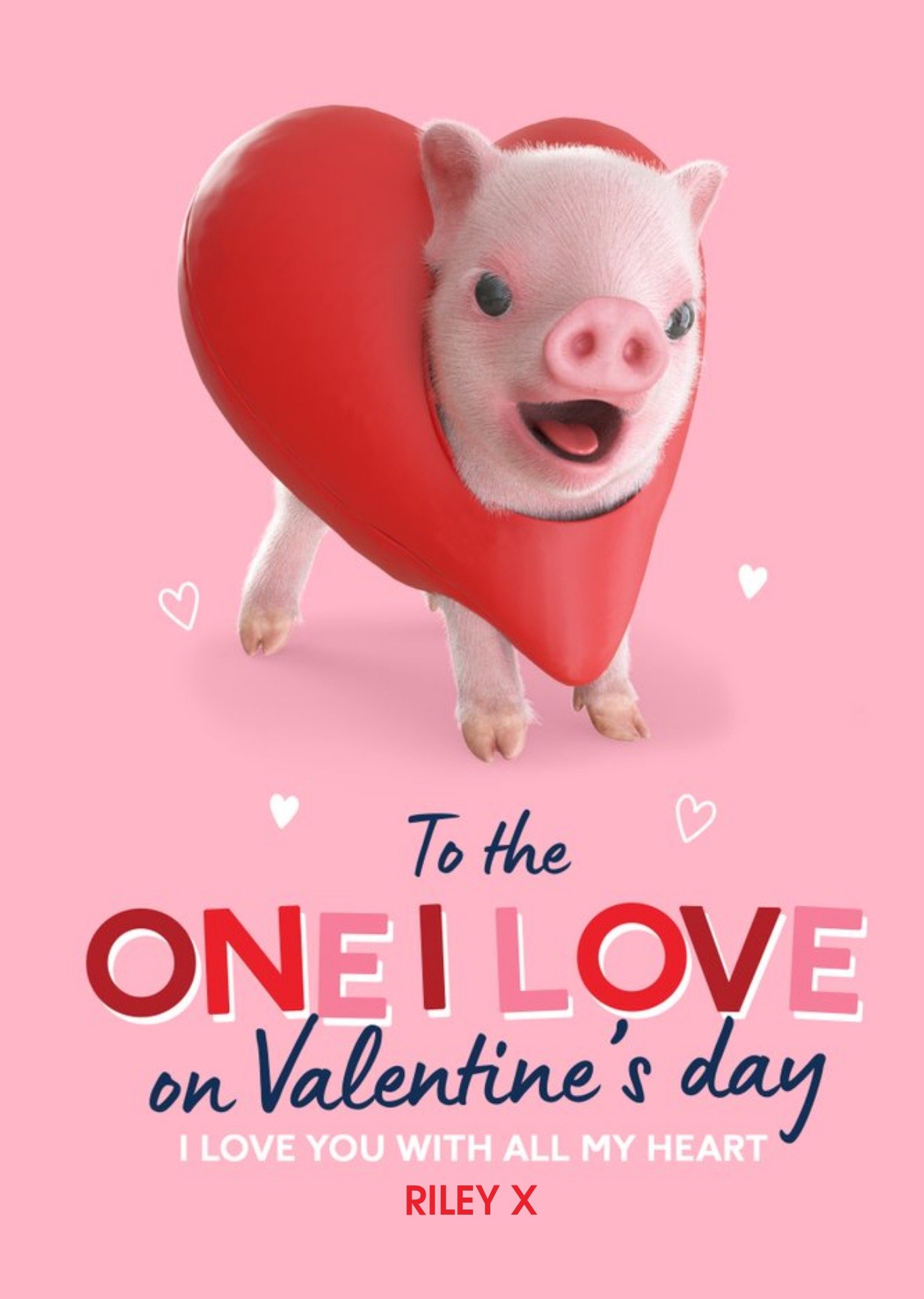 Moonpig Exclusive Moonpigs Cute Heart Pig Valentine's Day Card, Large