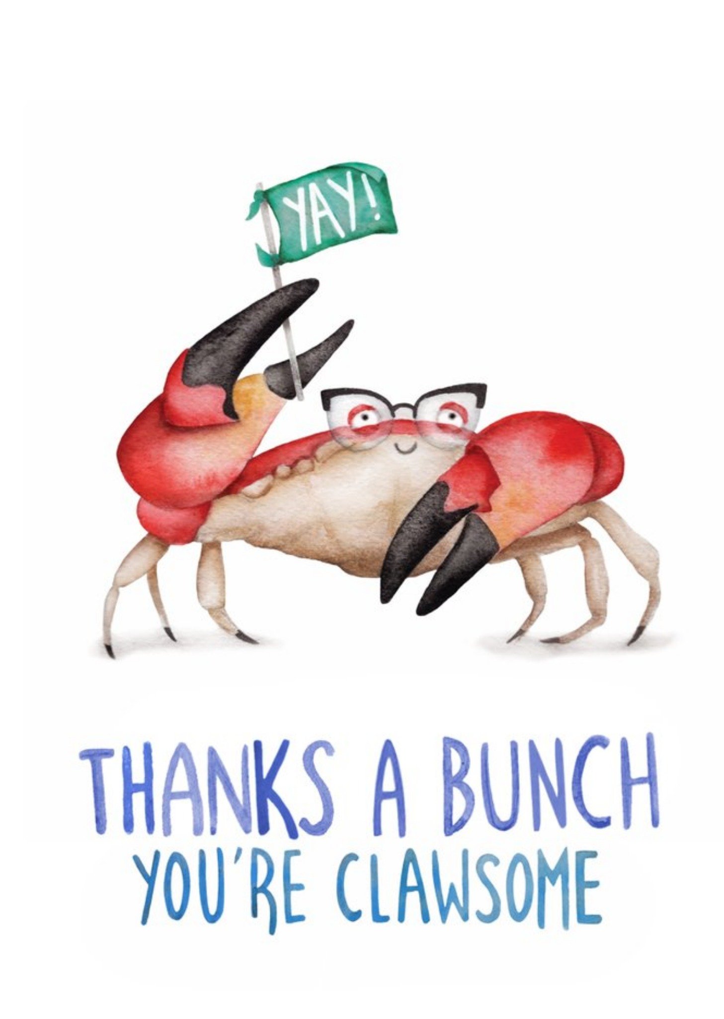 Moonpig Illustration Of A Crab Holding A Banner Thank You Card, Large