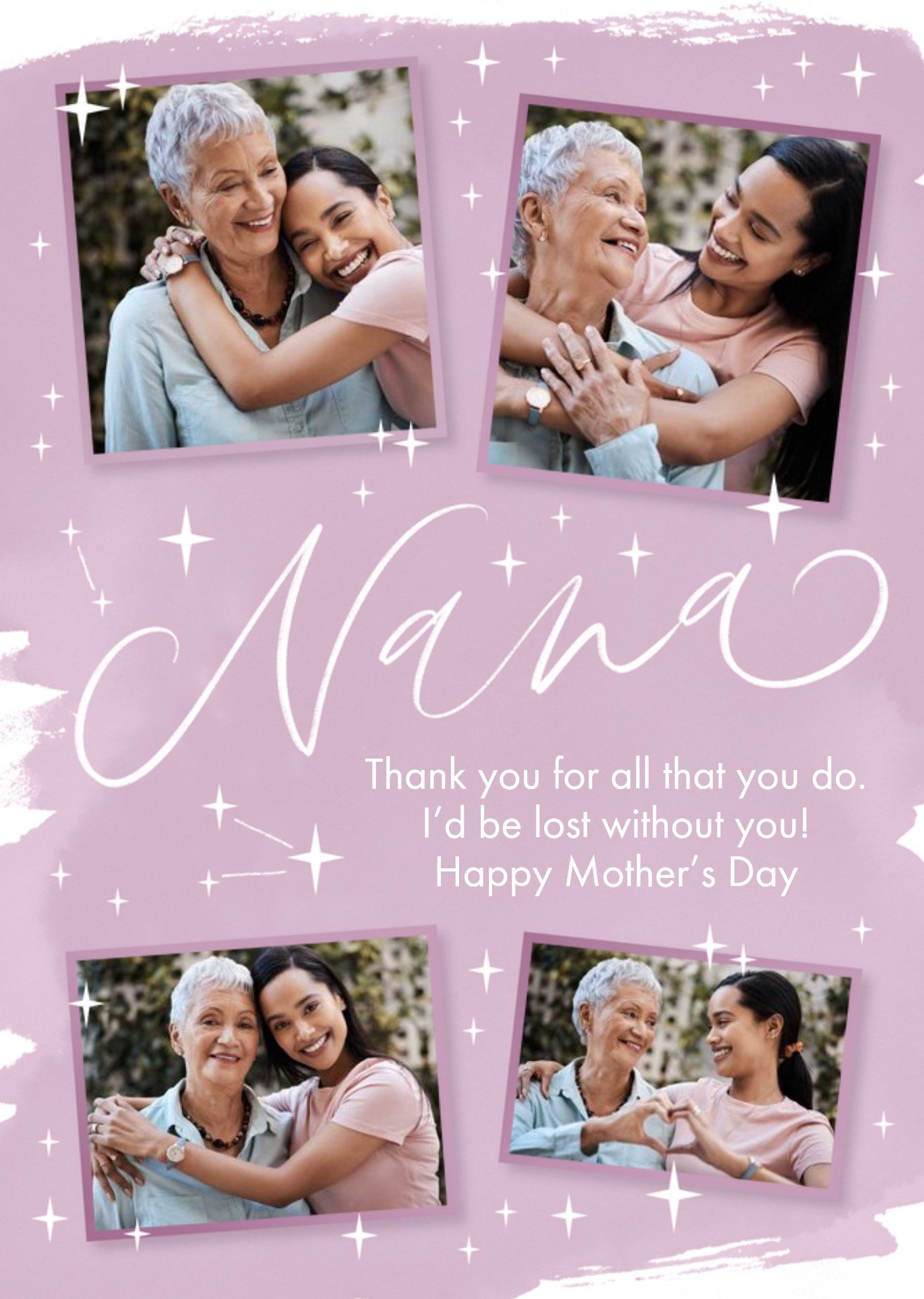 Four Photo Frames With White Calligraphy On A Starry Background Nana's Photo Upload Mother's Day Card Ecard