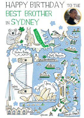 Vibrant Collage Illustration Sydney Photo Upload Birthday Card