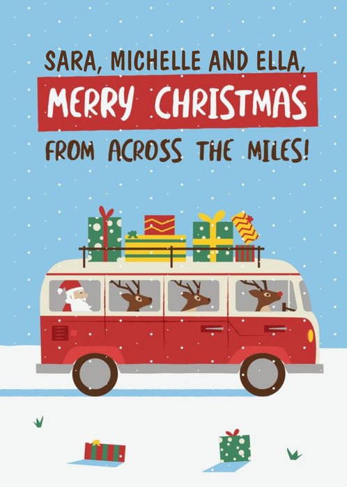 Funny Santa and Reindeer In A Camper Van Christmas Card