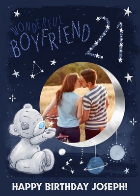 Tatty Teddy Space Themed 21st Birthday Photo Upload Card For Boyfriend