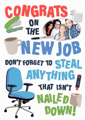 Funny Illustrated Office Photo Upload Congratulations New Job Card