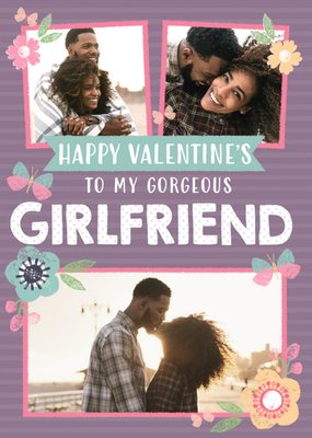 Pastel Flowers Photo Upload Personalised Valentine's Day Girlfriend Card