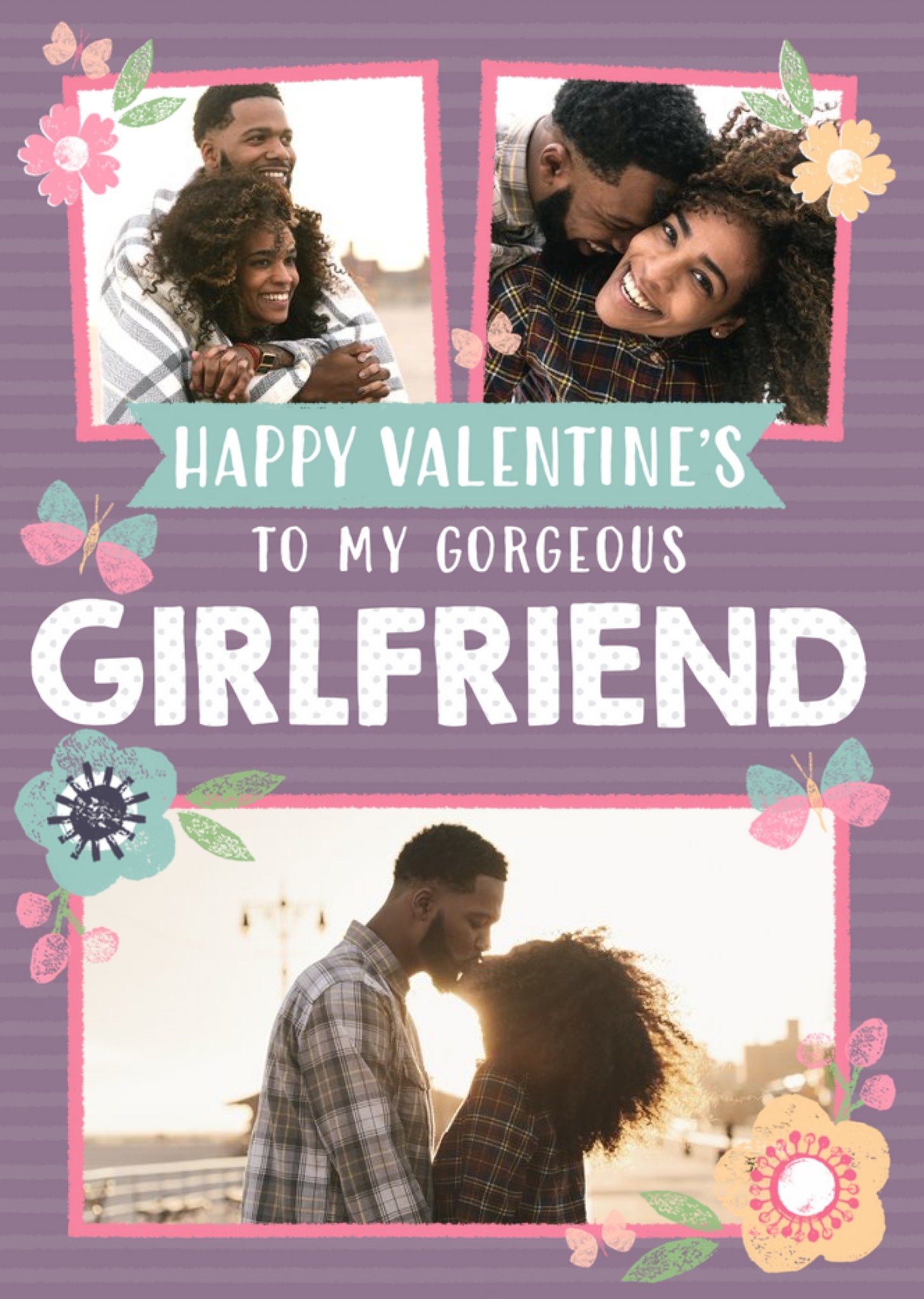 Moonpig Pastel Flowers Photo Upload Personalised Valentine's Day Girlfriend Card, Large