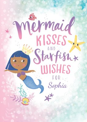 Kids Happy Birthday Card - Mermaid Kisses and Starfish