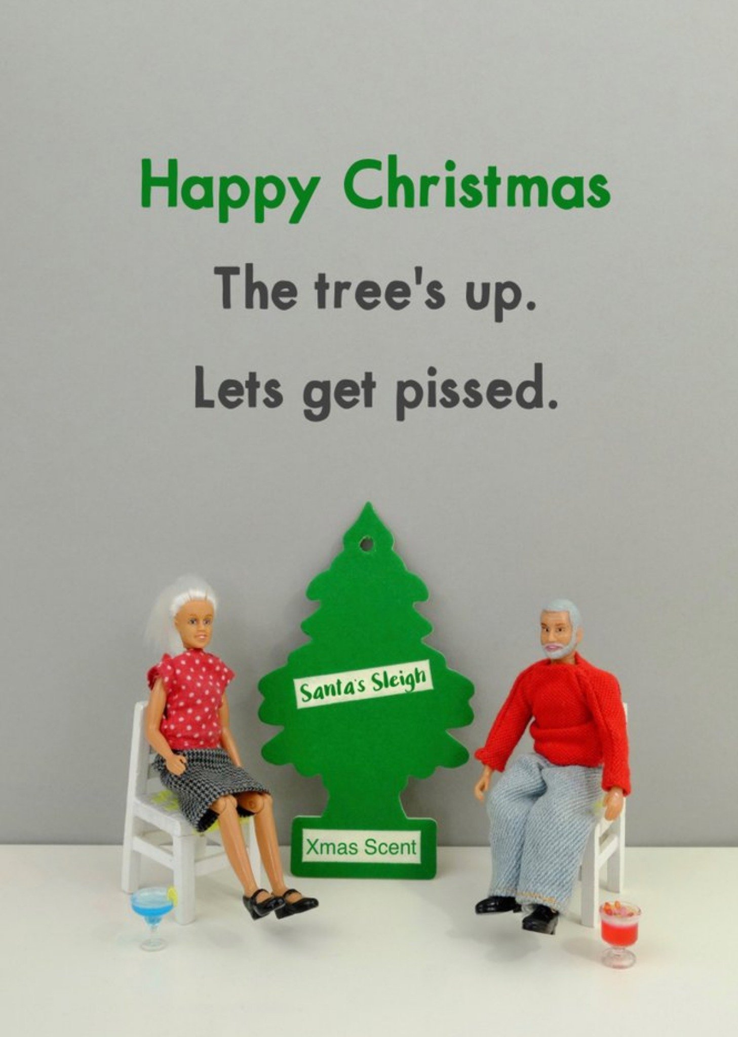 Bold And Bright Funny Dolls The Tree's Up Christmas Card