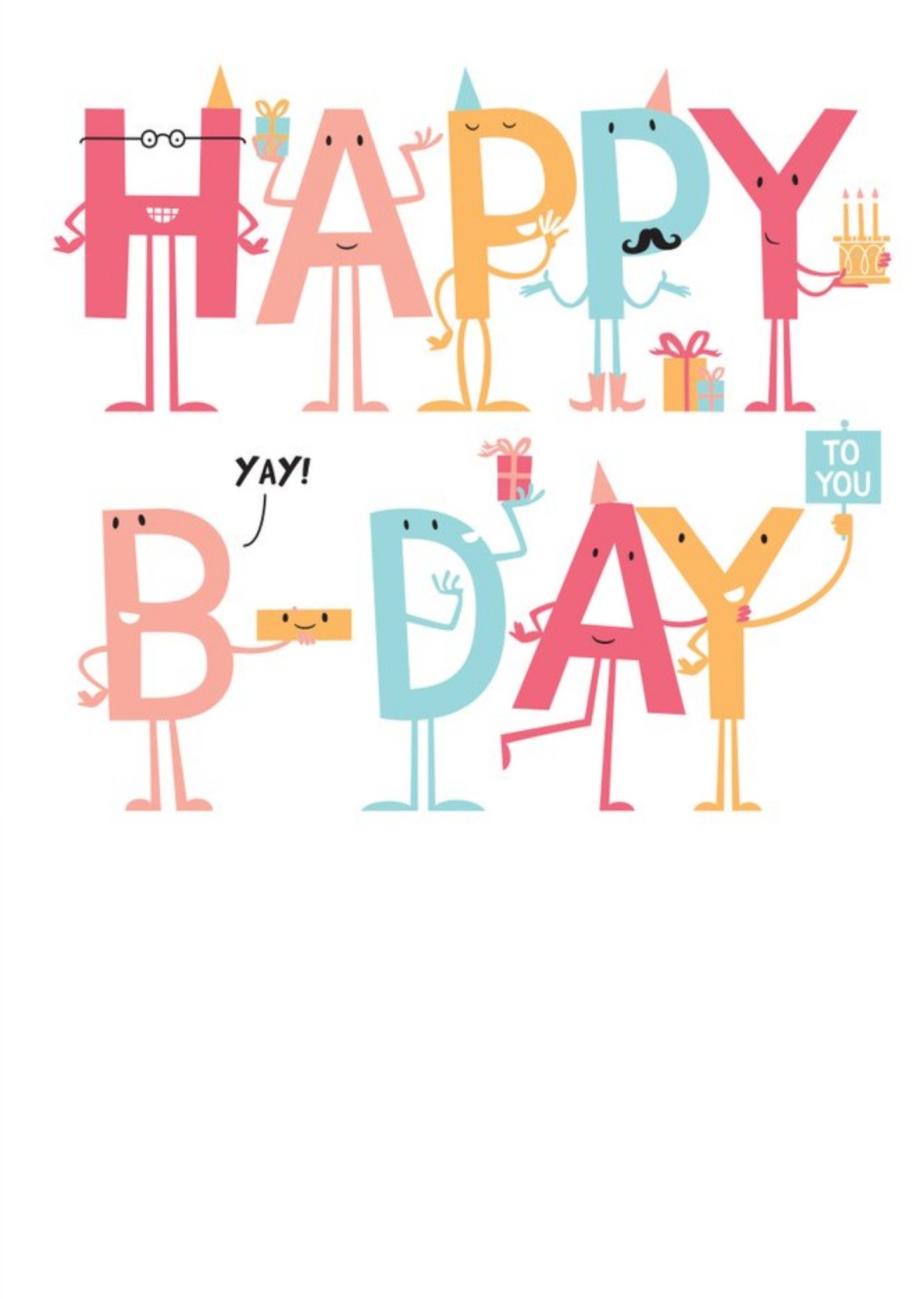 Moonpig Modern Typographical Happy B-Day Yay Birthday Card Ecard