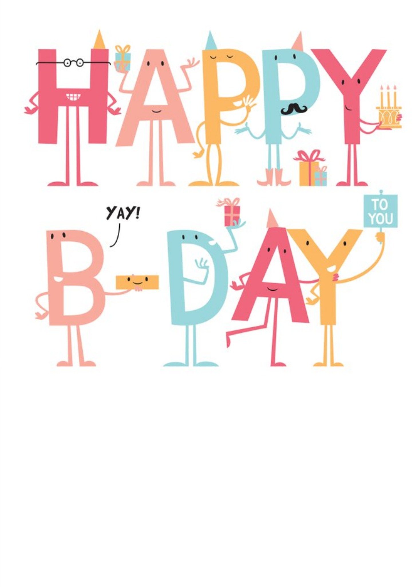 Modern Typographical Happy B-Day Yay Birthday Card Ecard