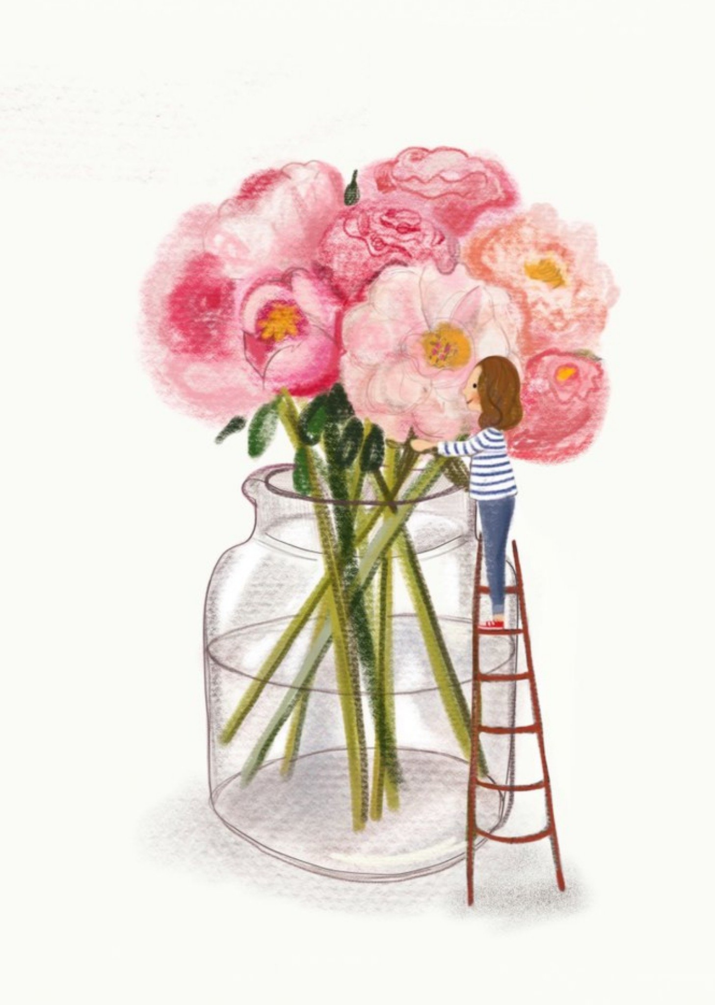 Moonpig Illustration Of A Woman With An Oversized Vase Of Flowers Birthday Card, Large