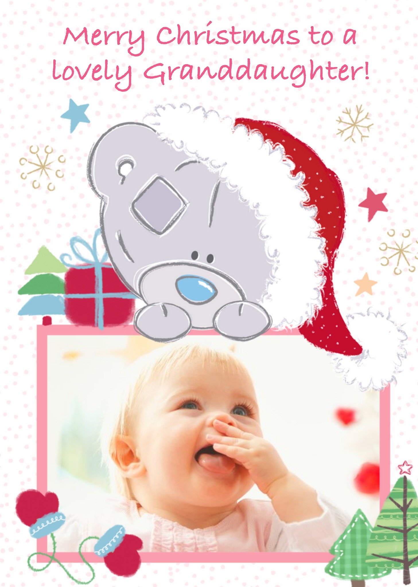 Tiny Tatty Teddy Tatty Teddy To A Lovely Granddaughter Personalised Photo Upload Christmas Card, Lar