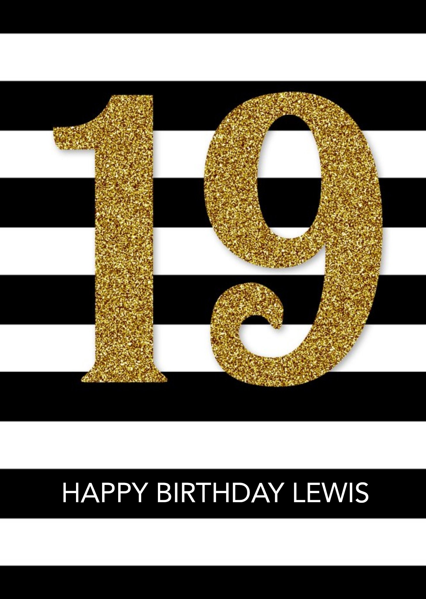 Moonpig Black And White Stripes And Glitter Number Personalised Happy 19th Birthday Card, Large