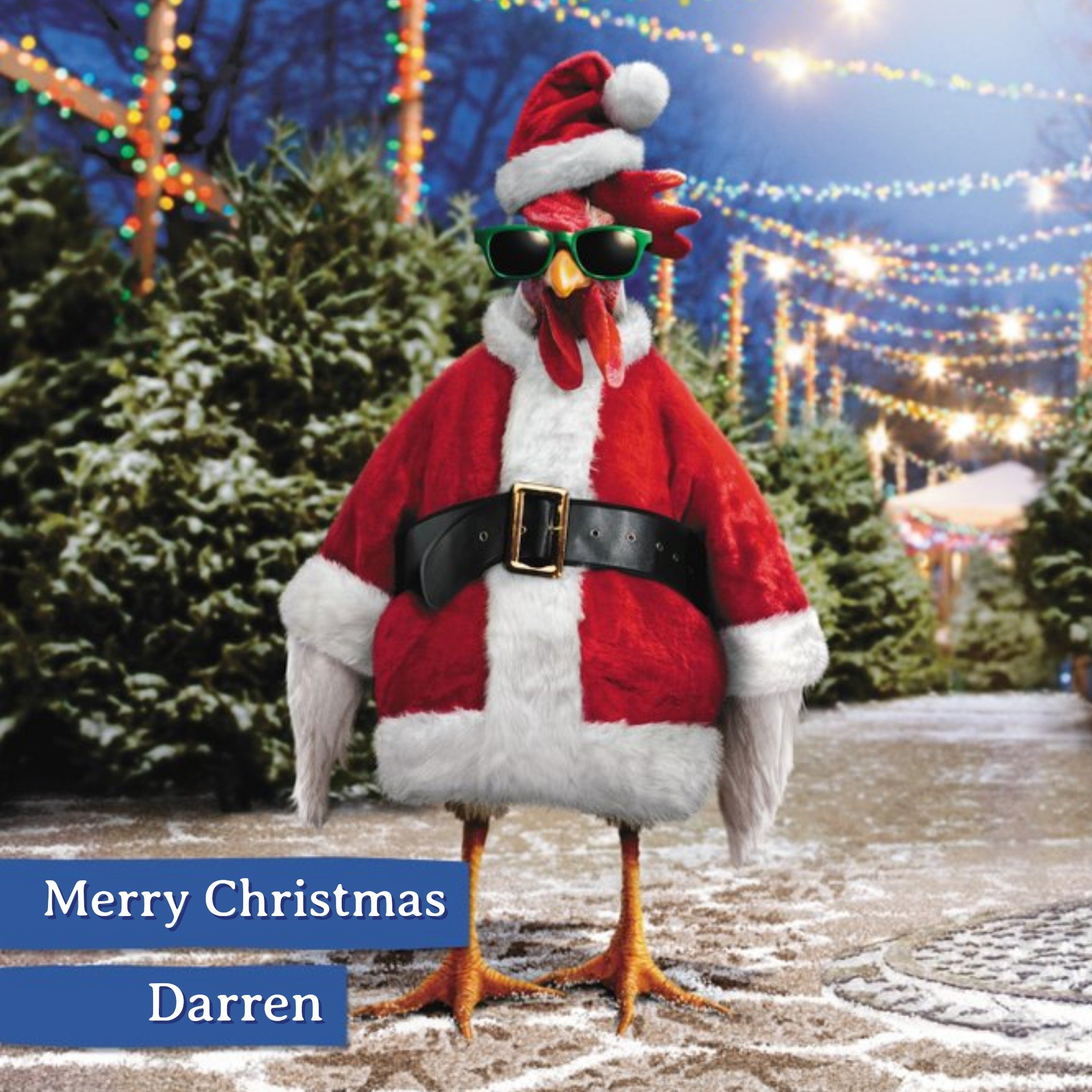 Funny Rooster Father Christmas Card, Square