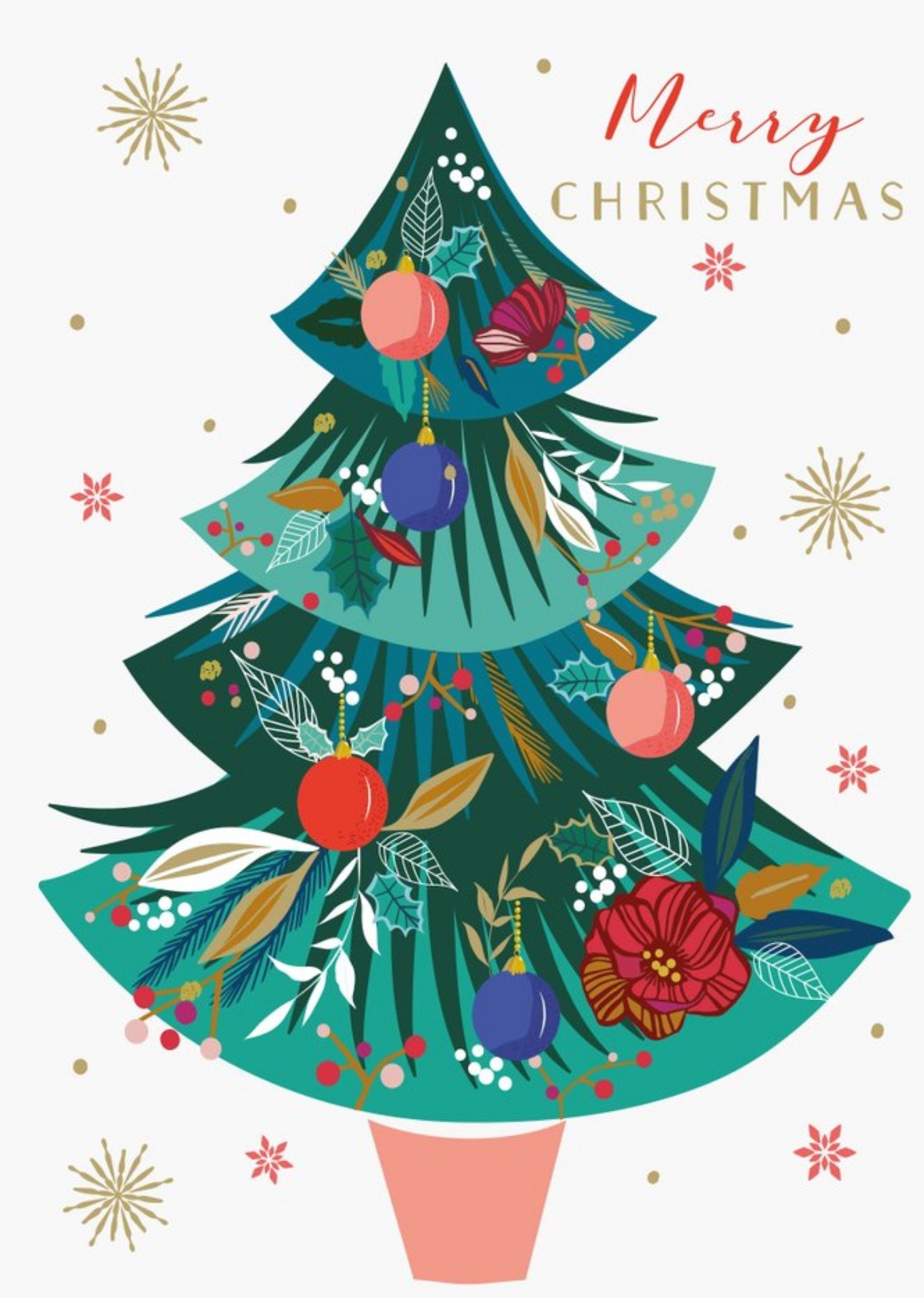 Moonpig Floral Christmas Tree Merry Christmas Card Ecard