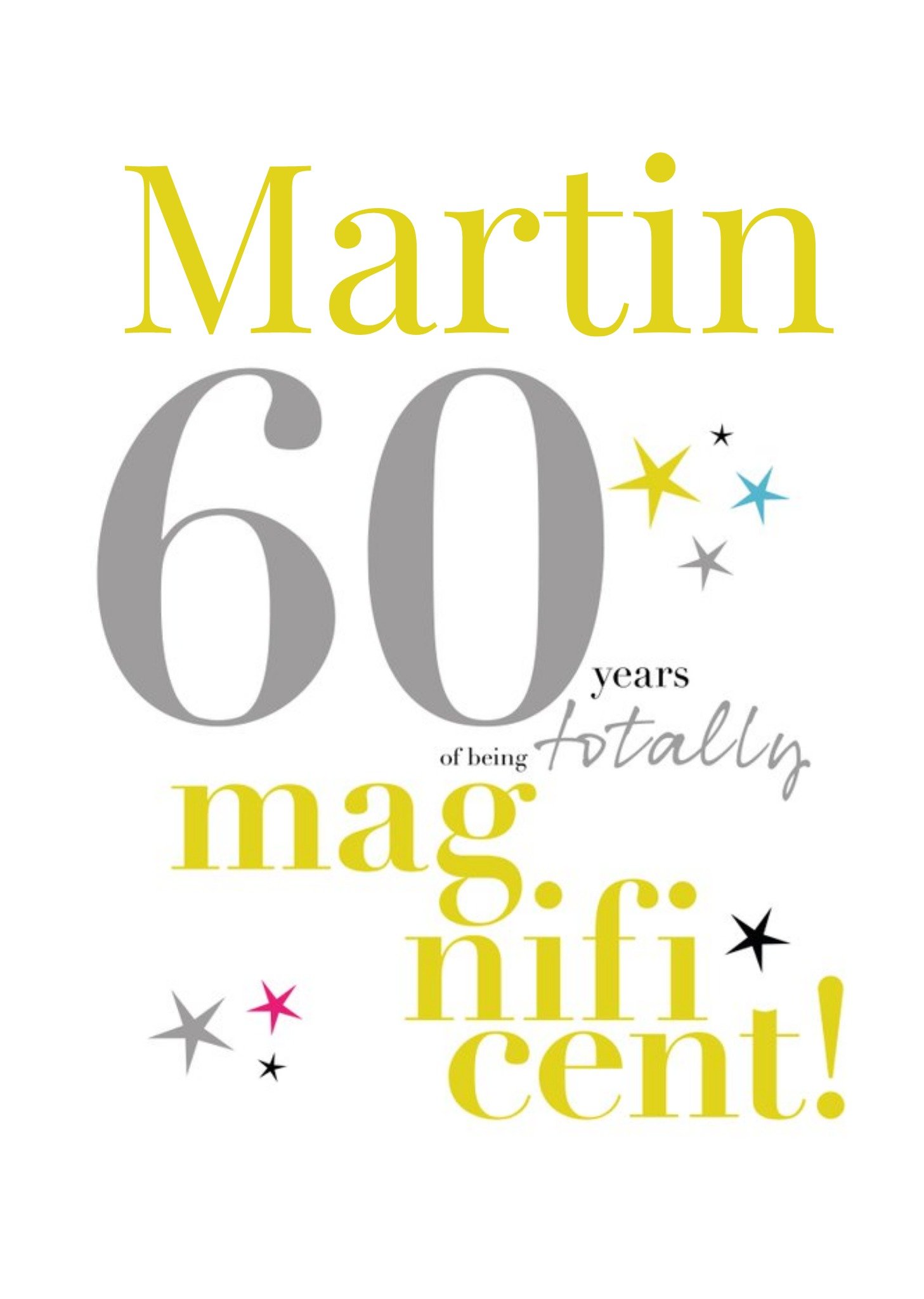 Moonpig Papagrazi Bright Typographic 60th Customisable Birthday Card, Large