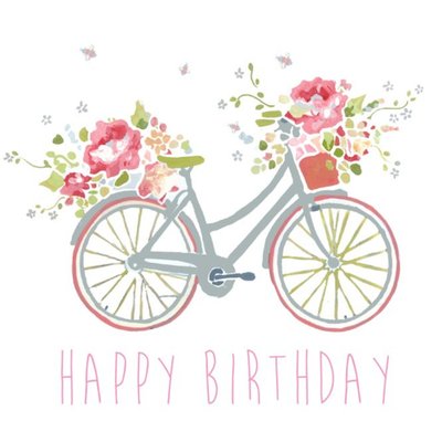 Happy Birthday Pink Bike Illustration Card
