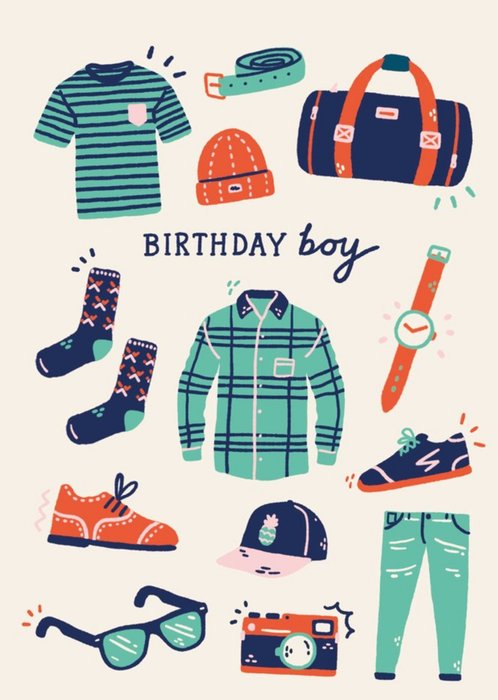 Birthday Boy Male Clothes Illustration Card