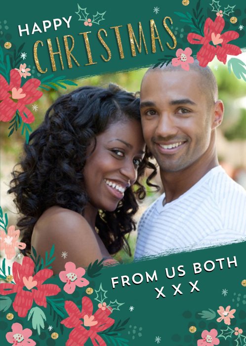 From Us Both Photo Upload Floral Christmas Card