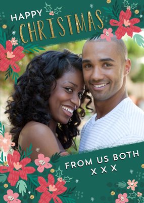 From Us Both Photo Upload Floral Christmas Card