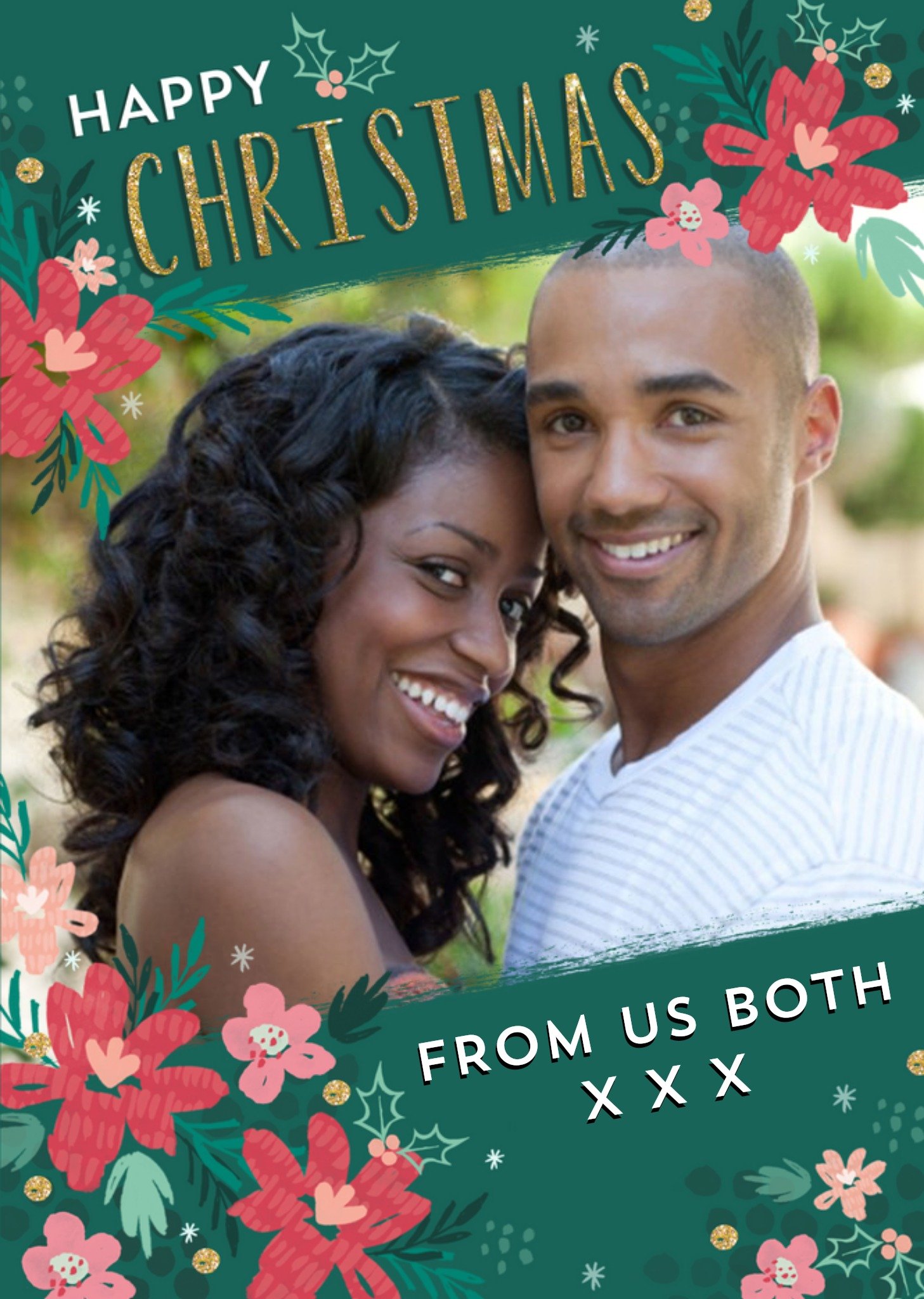 From Us Both Photo Upload Floral Christmas Card Ecard