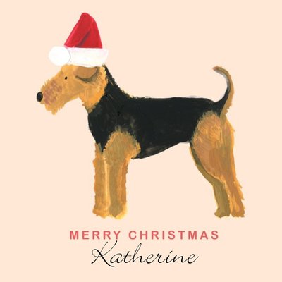 Lakeland Terrier With Hat Personalised Merry Christmas Card