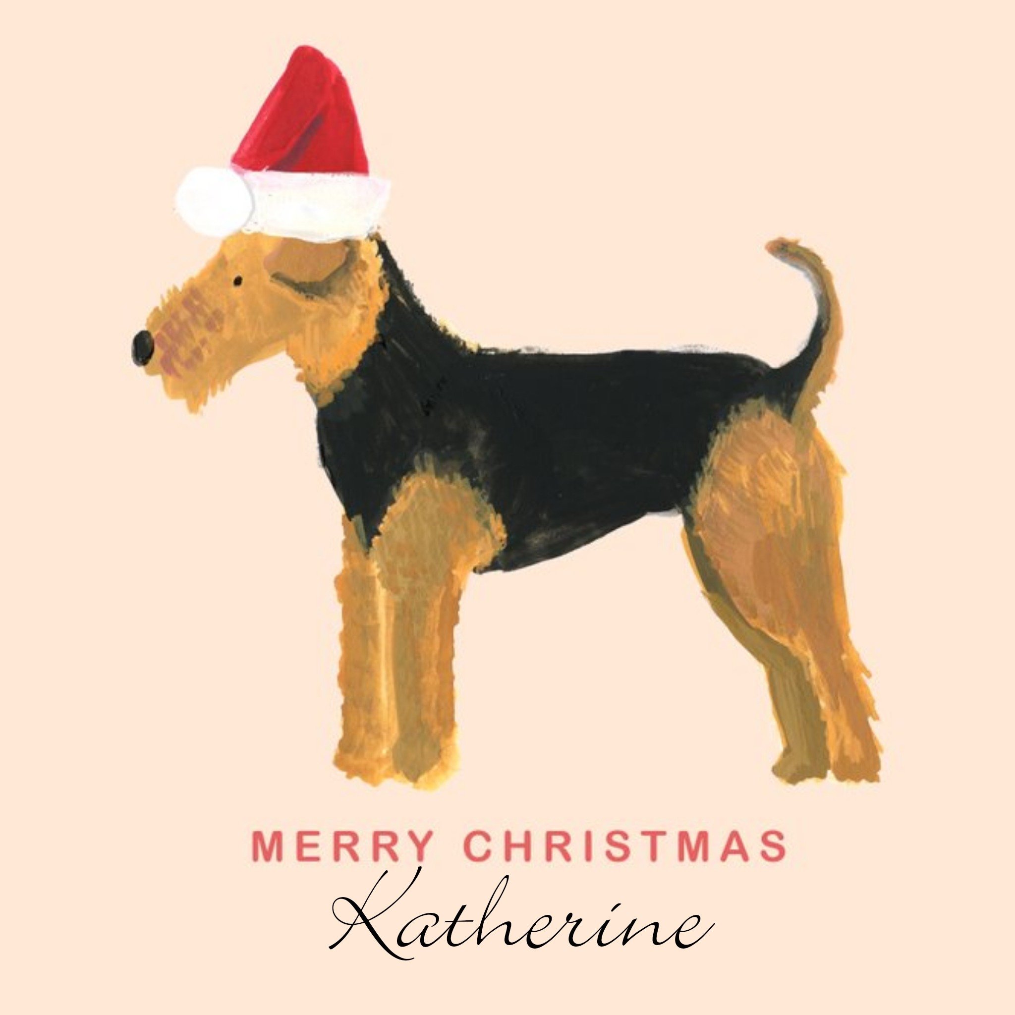 Lakeland Terrier With Hat Personalised Merry Christmas Card, Square