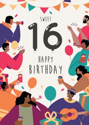 Anoela Party Illustration Sweet 16 Happy Birthday Card