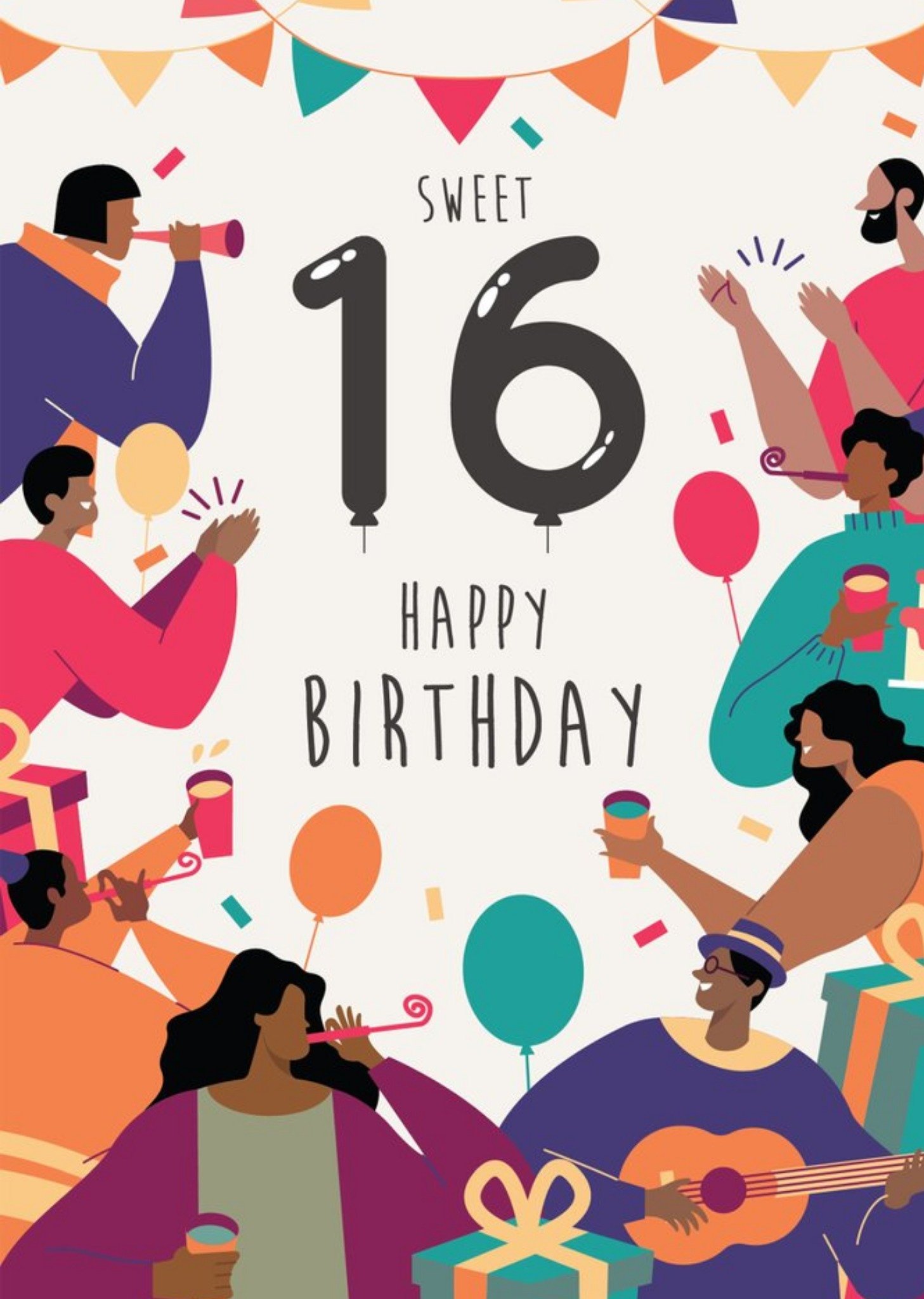 Moonpig Anoela Party Illustration Sweet 16 Happy Birthday Card, Large