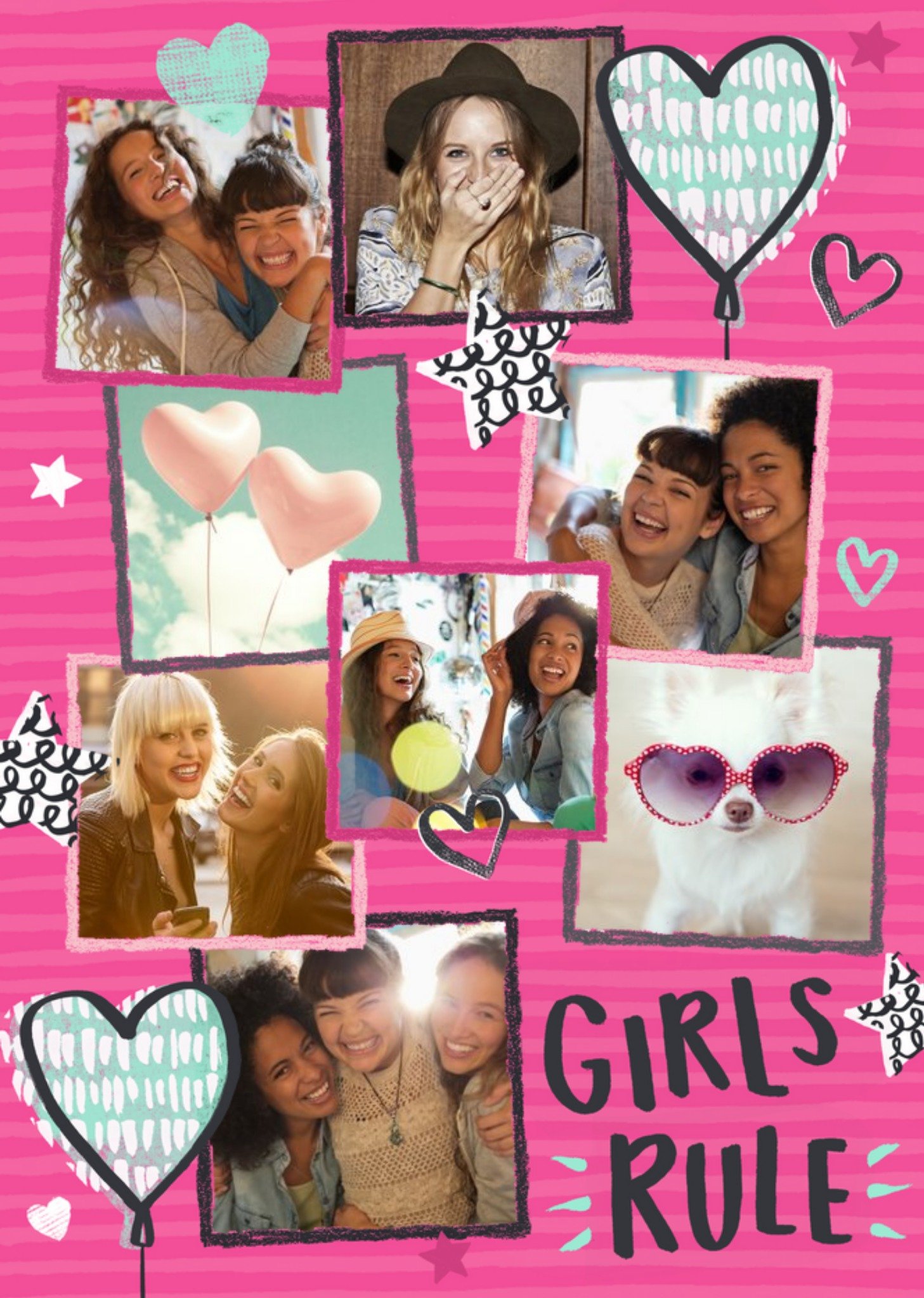 Moonpig Pink Stripes Girls Rule Personalised Photo Upload Birthday Card, Large