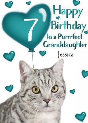 Photo Of Cat With Birthday Balloons Granddaughter 7th Birthday Card