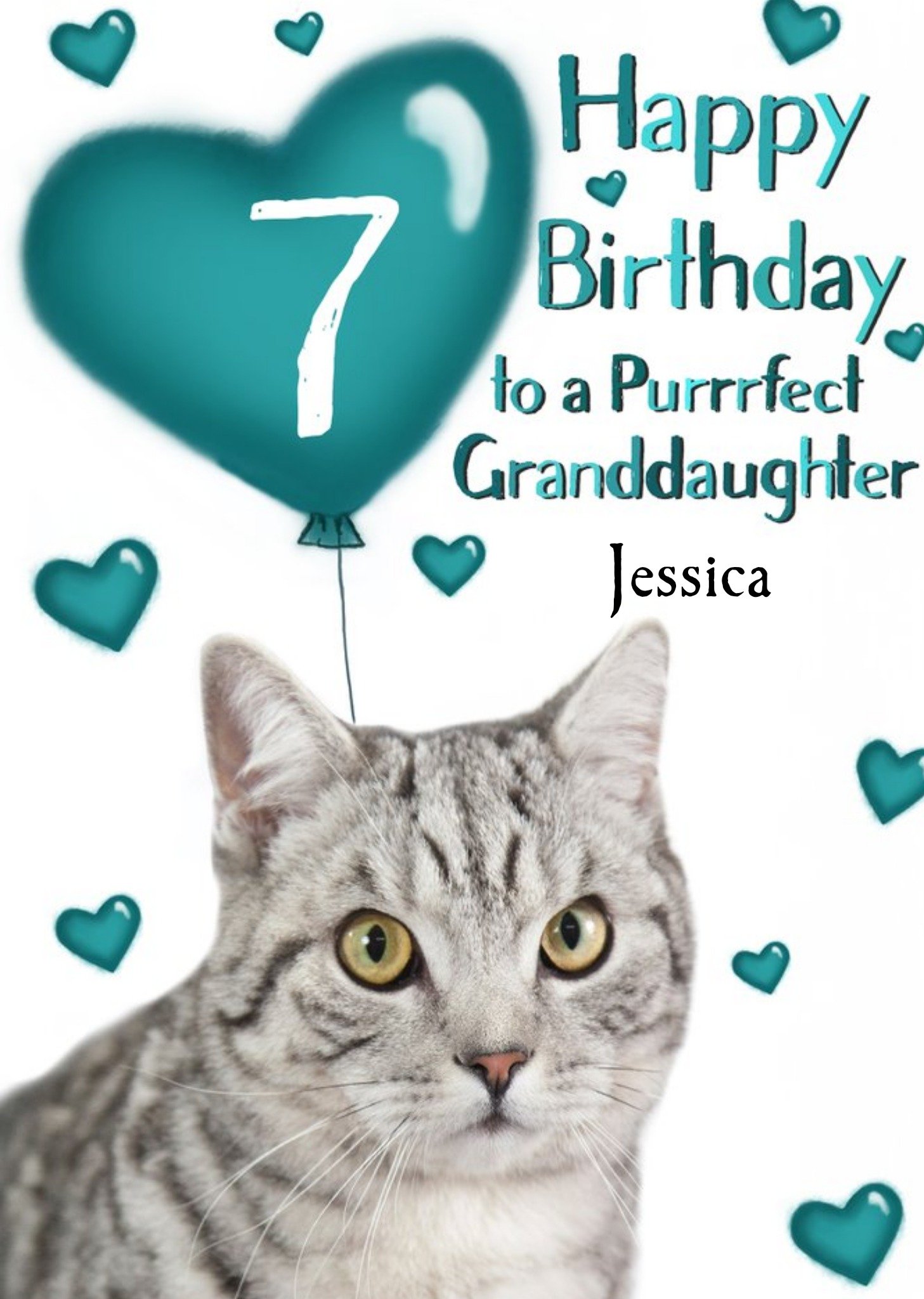 Photo Of Cat With Birthday Balloons Granddaughter 7th Birthday Card Ecard