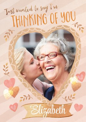 Heart Shaped Photo Frame On A Striped Background Thinking Of You Photo Upload Card